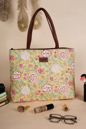 Amalfi Meadows Hand Block Printed Yellow Classic Tote Bag