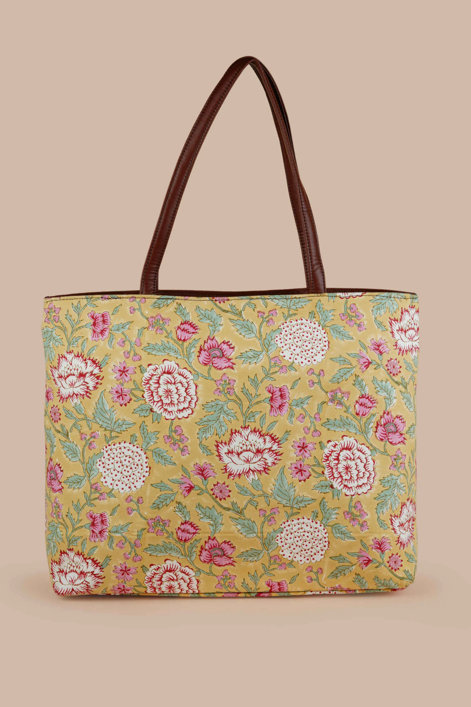 Amalfi Meadows Hand Block Printed Yellow Classic Tote Bag