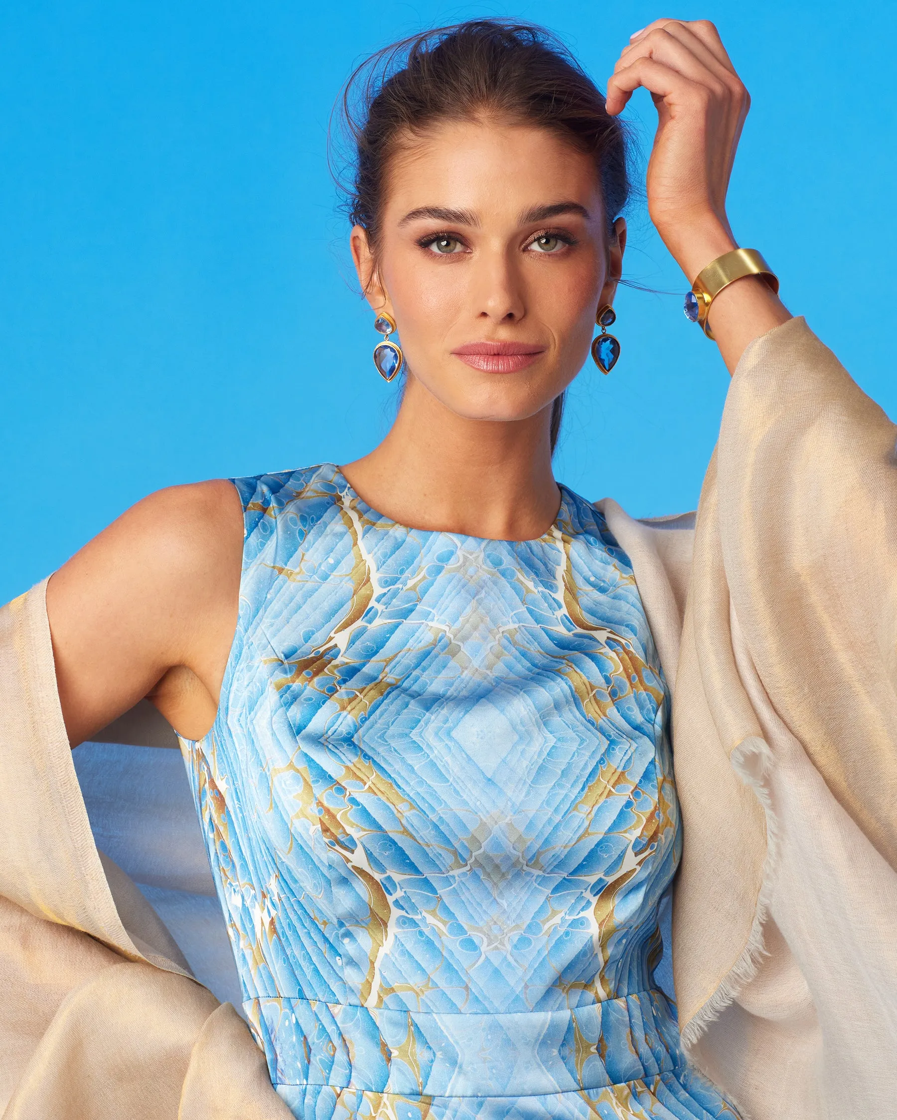 Astrid Sheath Dress in Sky Blue Marble