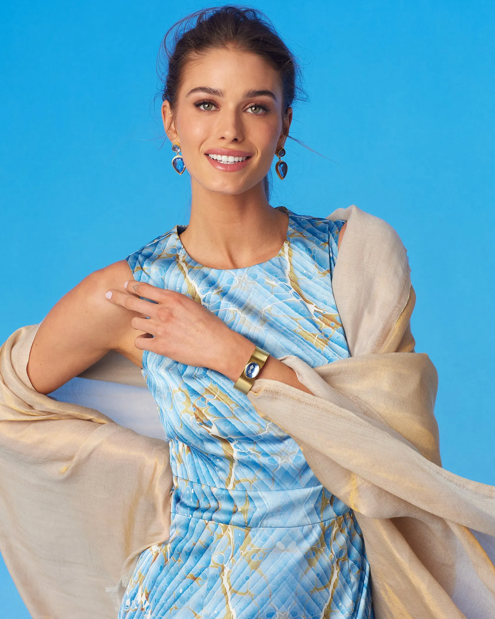 Astrid Sheath Dress in Sky Blue Marble