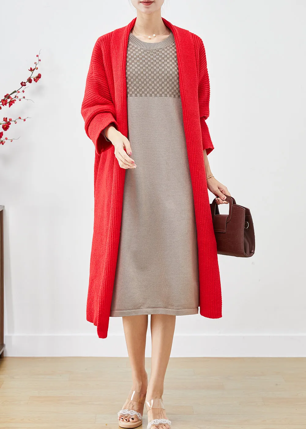 Beautiful Red Oversized Warm Knit Cardigans Fall LY9230