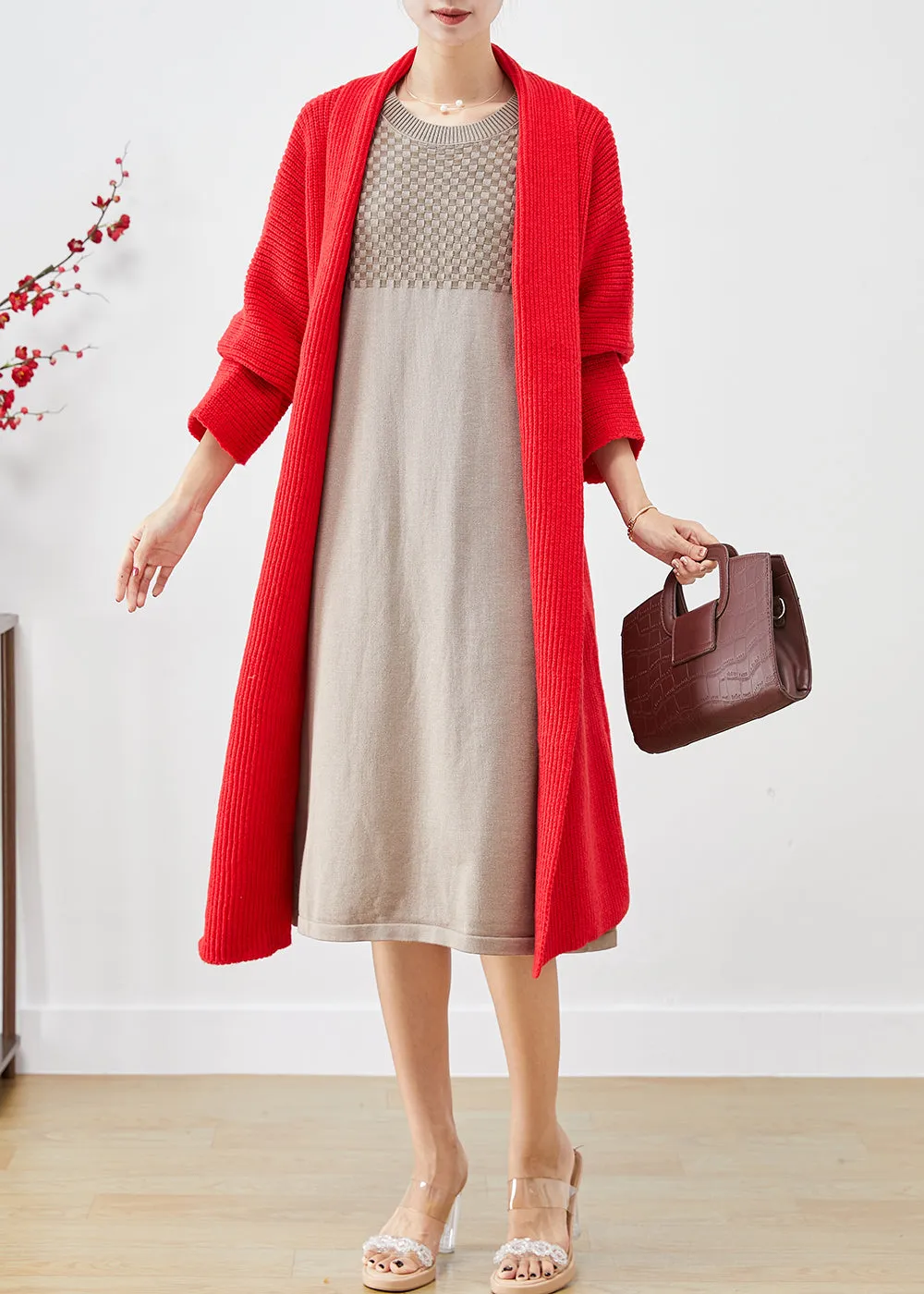 Beautiful Red Oversized Warm Knit Cardigans Fall LY9230