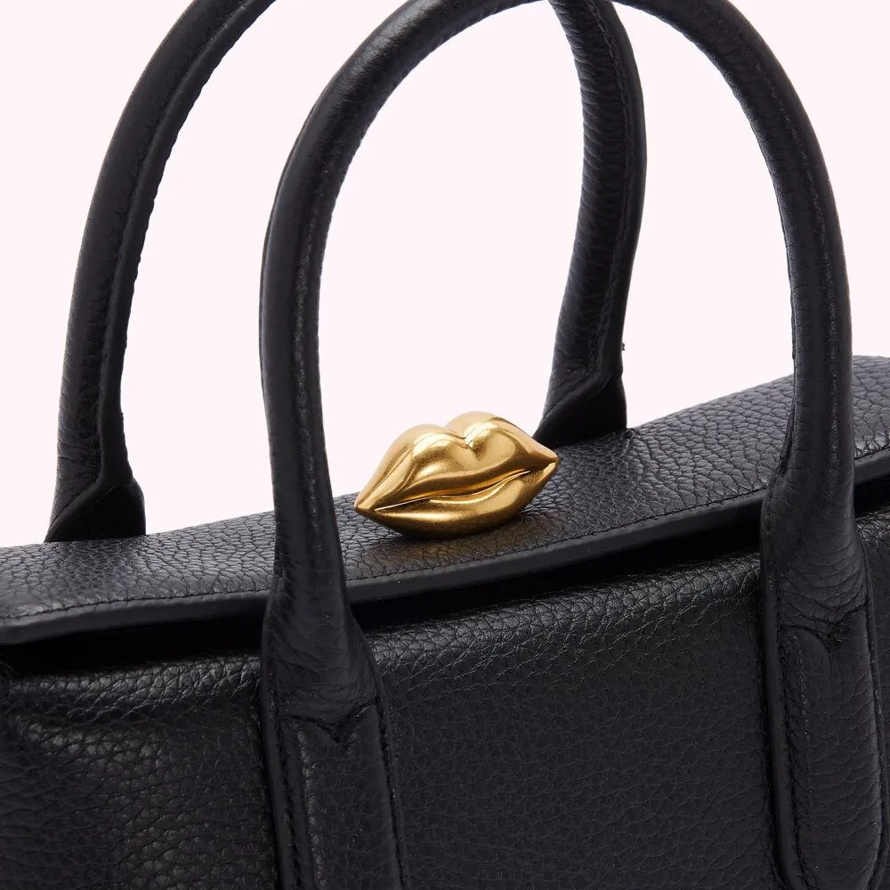 BLACK GRAINY LEATHER MADELINE HANDBAG