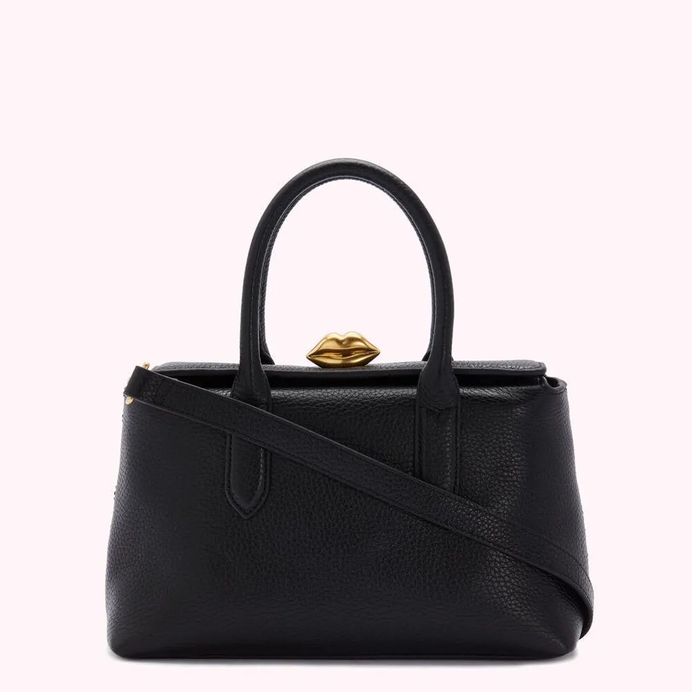 BLACK GRAINY LEATHER MADELINE HANDBAG