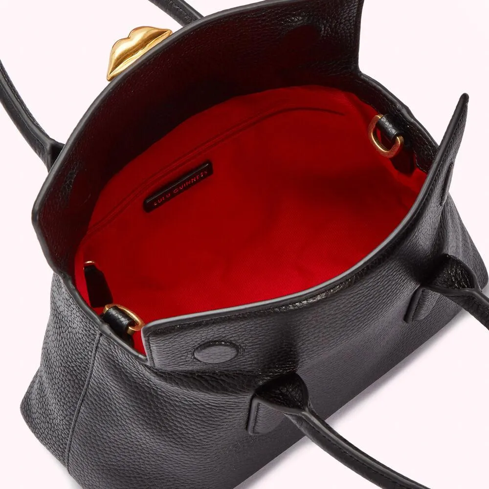 BLACK GRAINY LEATHER MADELINE HANDBAG