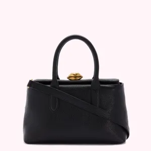 BLACK GRAINY LEATHER MADELINE HANDBAG
