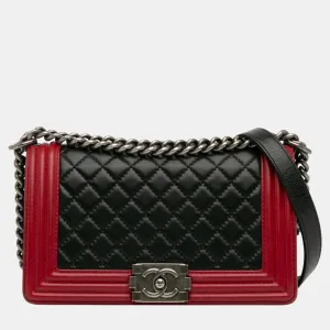 Black/Red Medium Bicolor Lambskin Boy Flap