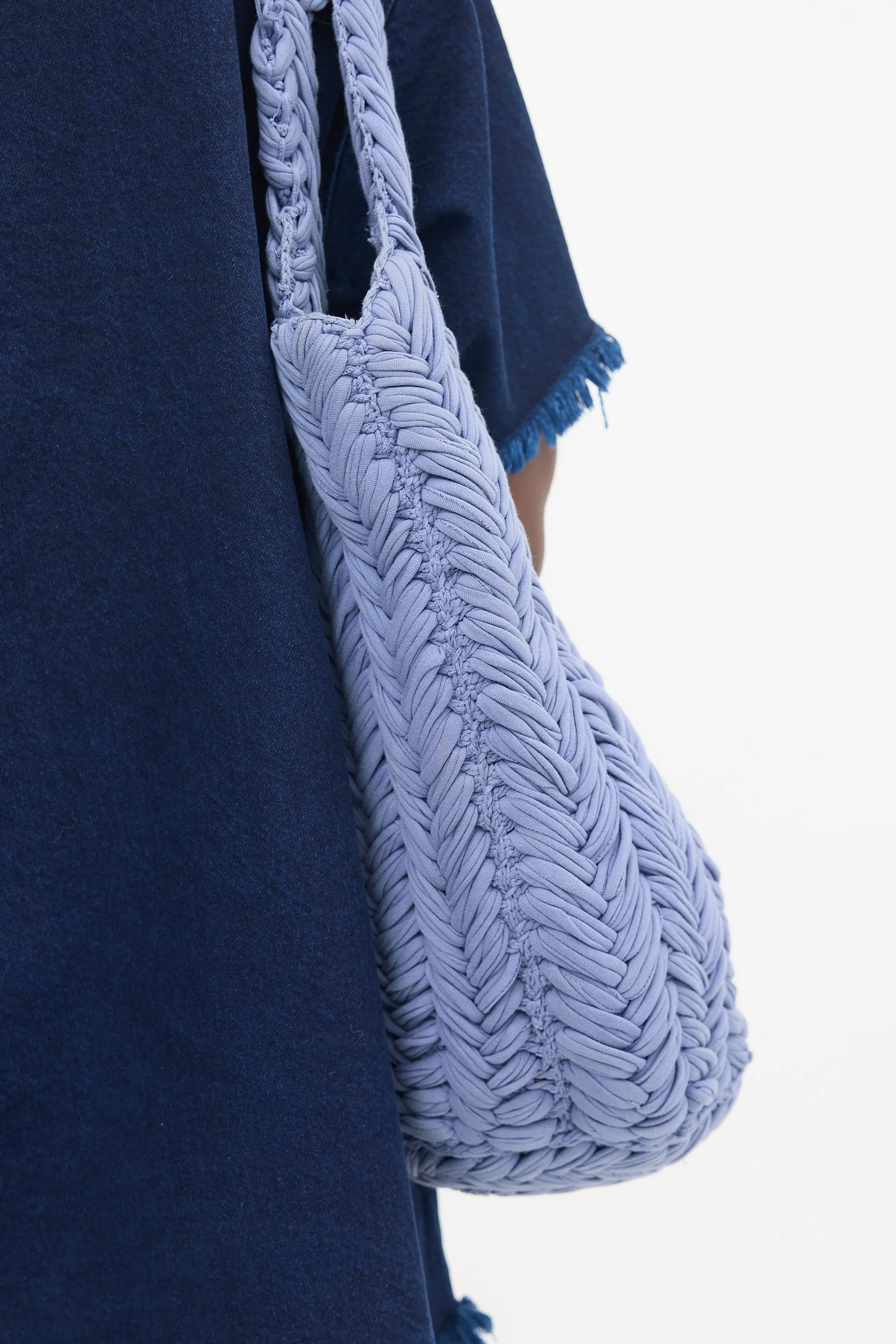 Blue Knit Shopper Tote