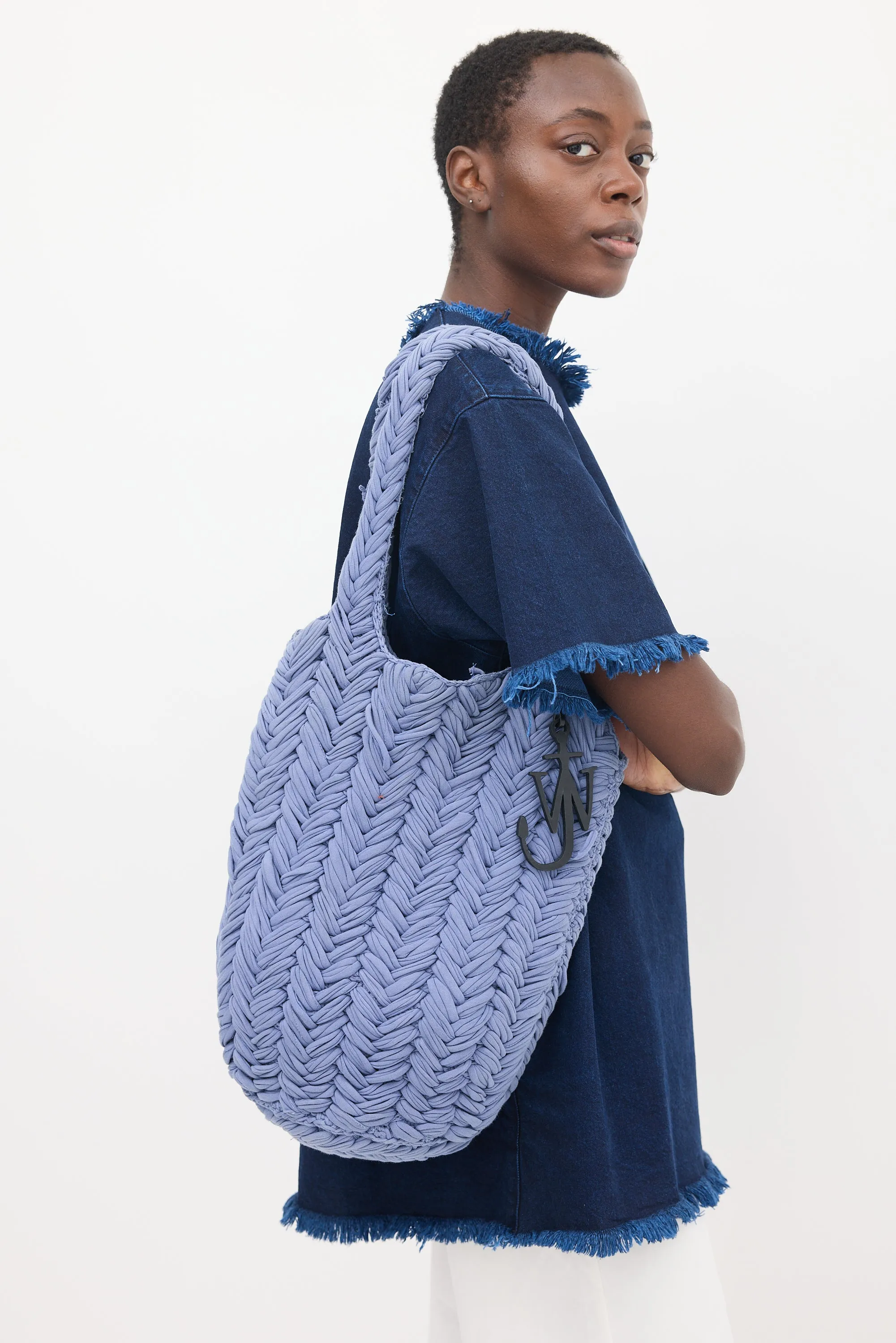 Blue Knit Shopper Tote