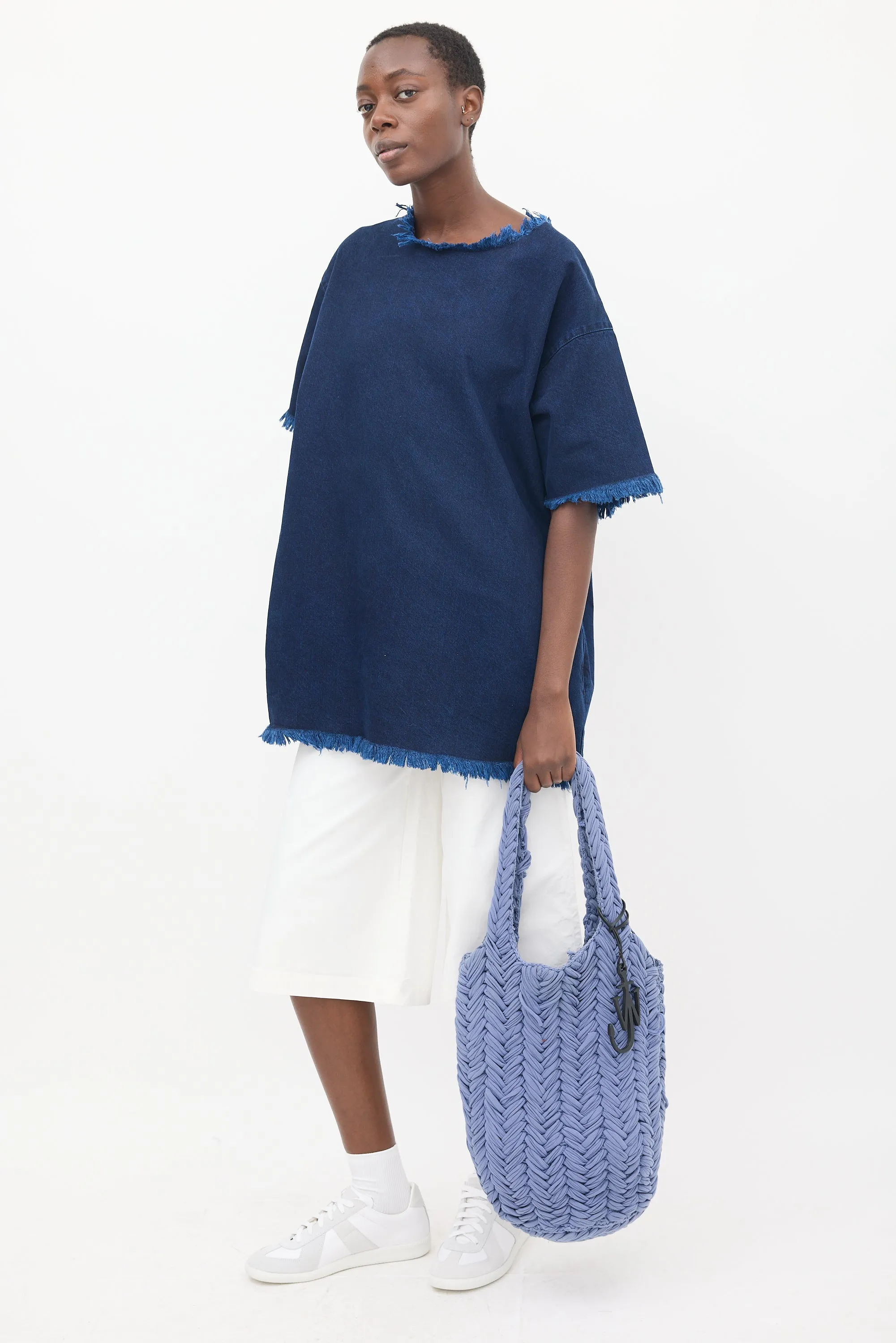 Blue Knit Shopper Tote
