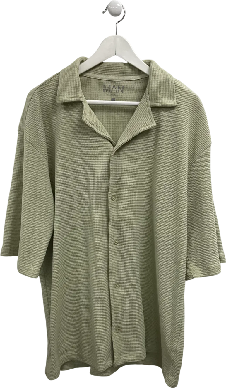 boohooMan Green Double Knit Jersey Texture Short Sleeve Shirt UK L