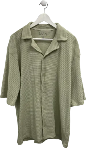 boohooMan Green Double Knit Jersey Texture Short Sleeve Shirt UK L