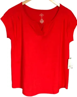 Bright Spring Flame Scarlet Split-Neck Tee