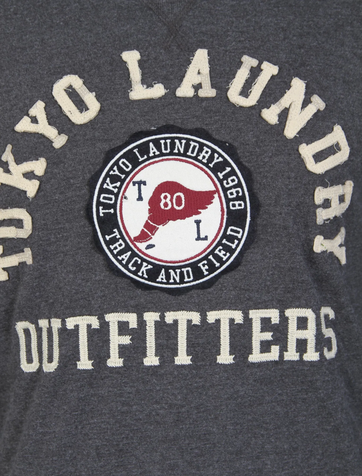 Brisk Applique Long Sleeve Top in Charcoal Marl - Tokyo Laundry