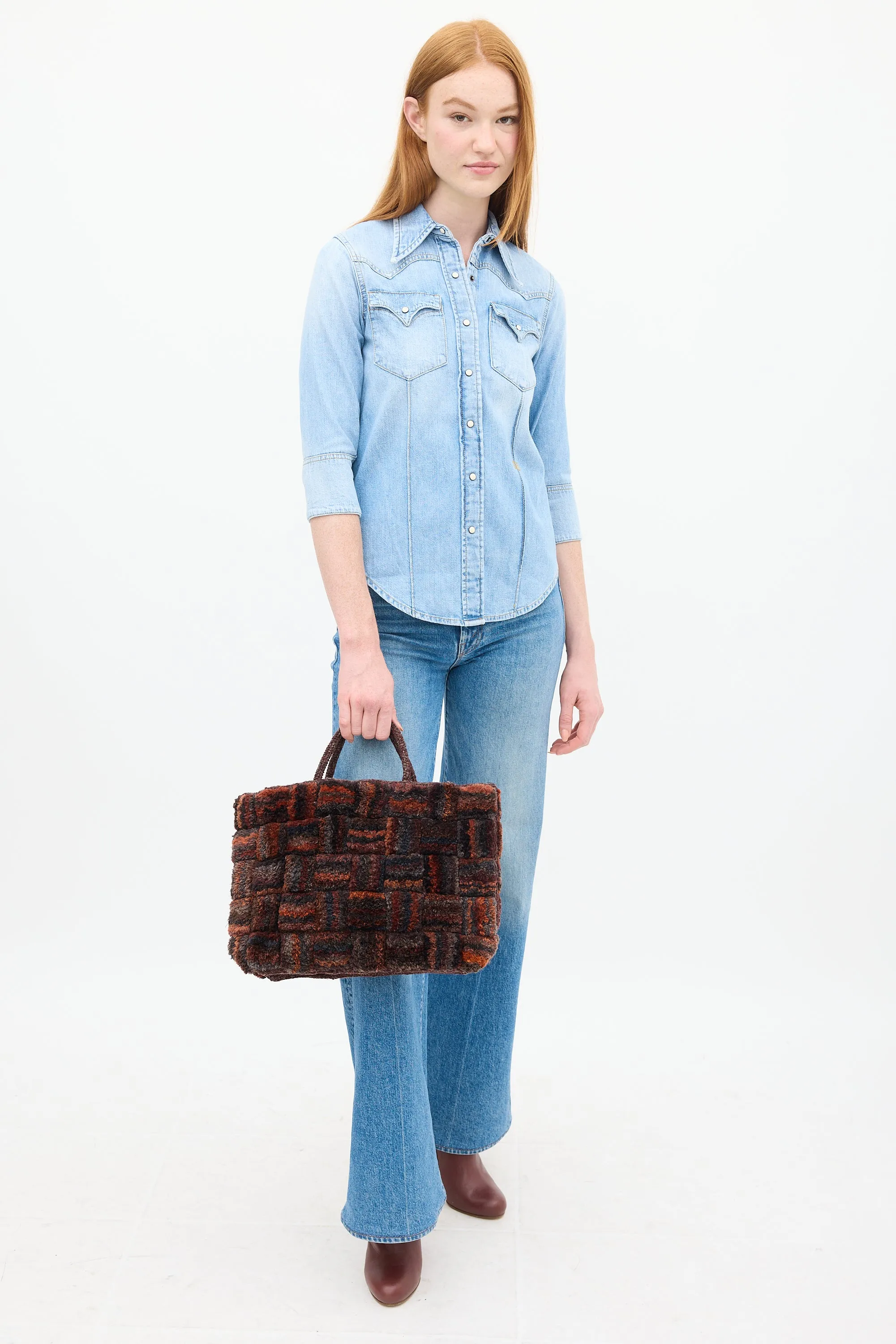 Burgundy Wool Pile Knit Tote Bag