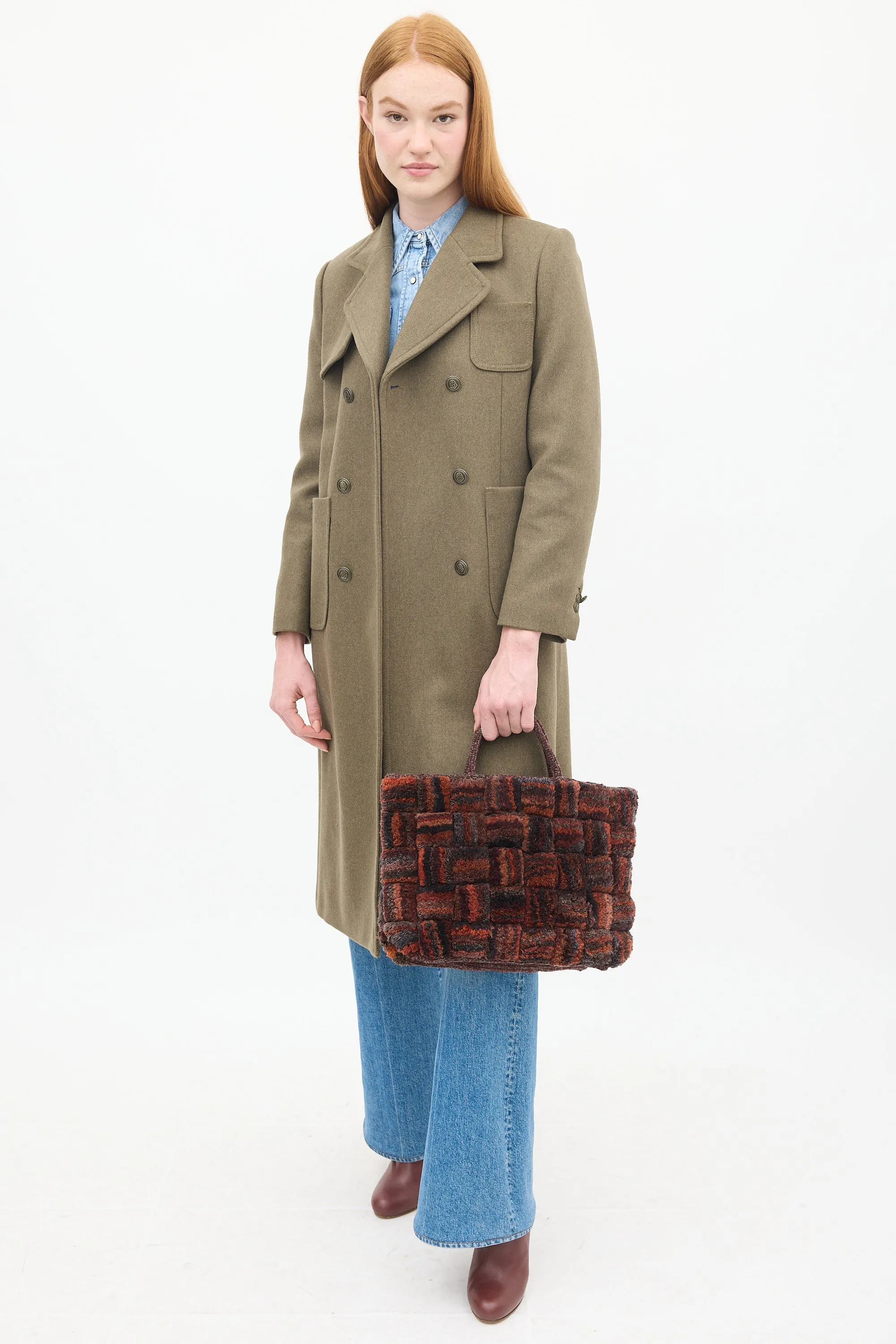 Burgundy Wool Pile Knit Tote Bag