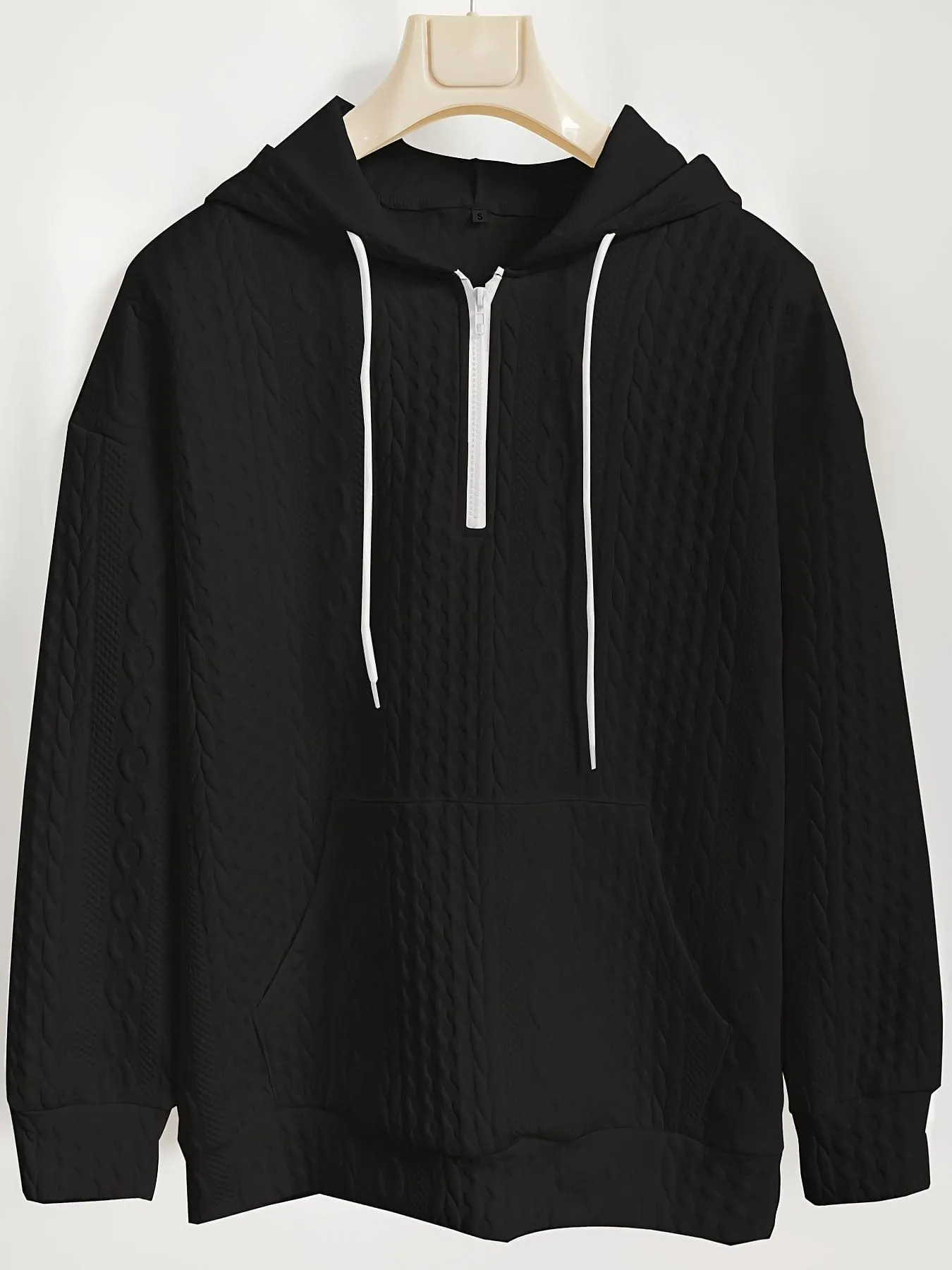 Casual Stylish Comfy Cable Knit Zip Drawstring Hoodie