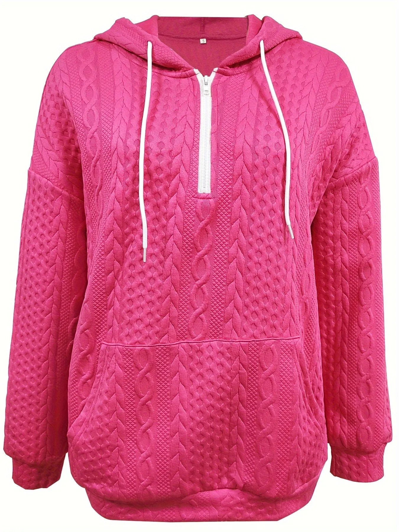 Casual Stylish Comfy Cable Knit Zip Drawstring Hoodie