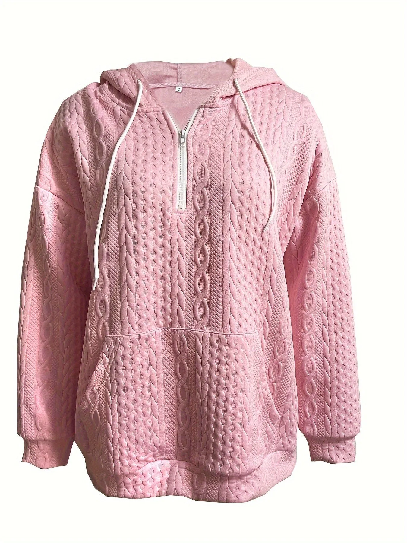 Casual Stylish Comfy Cable Knit Zip Drawstring Hoodie