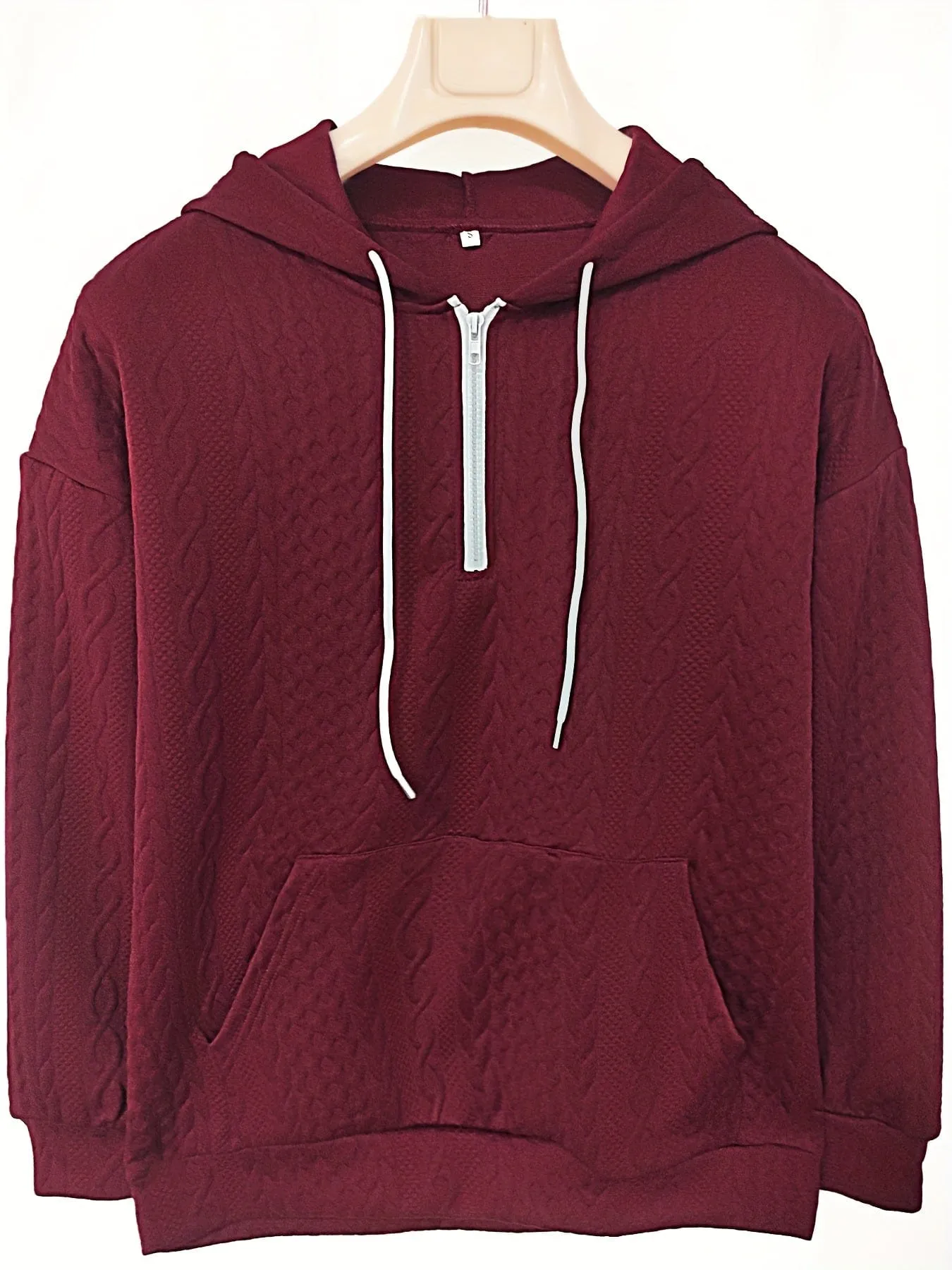 Casual Stylish Comfy Cable Knit Zip Drawstring Hoodie