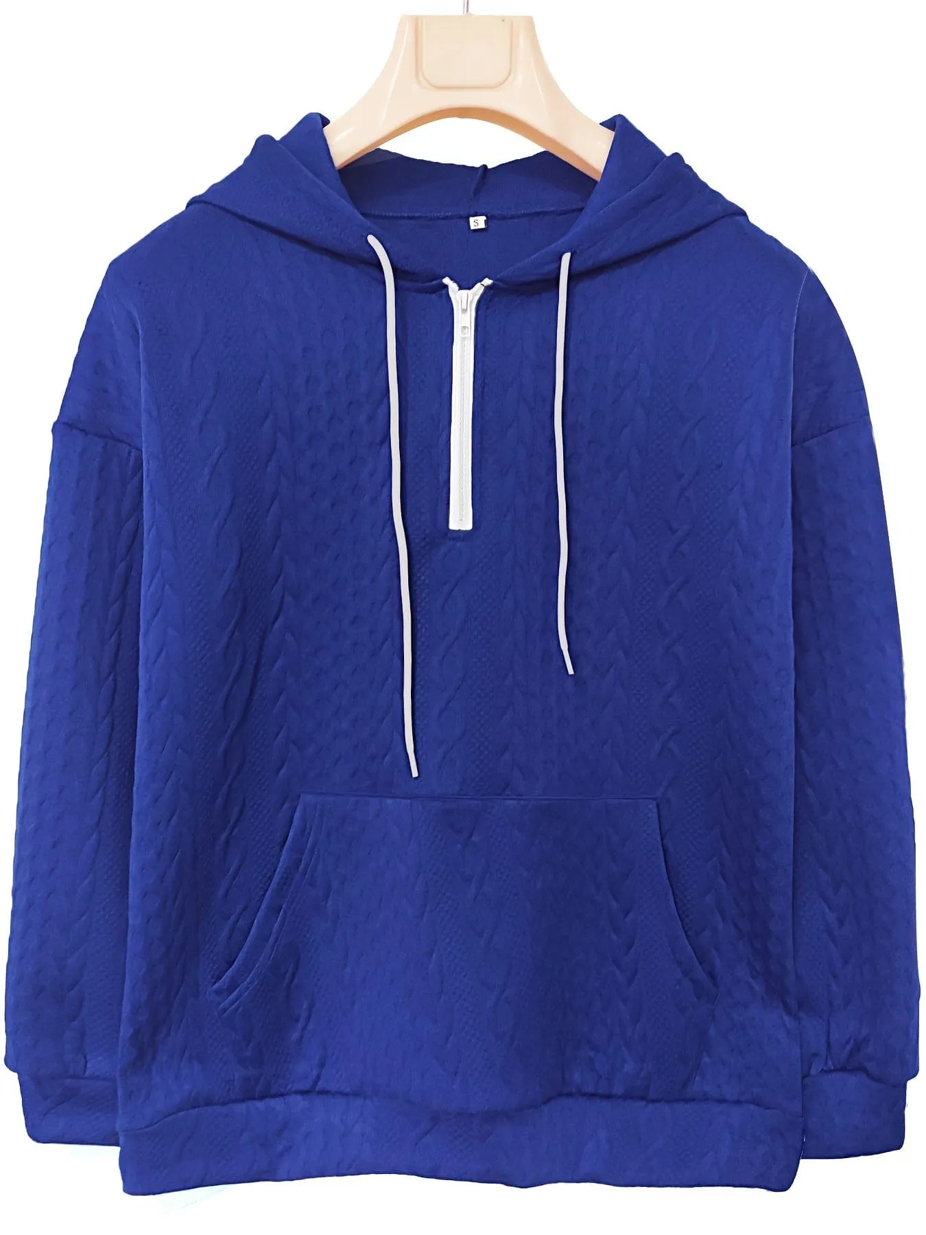 Casual Stylish Comfy Cable Knit Zip Drawstring Hoodie