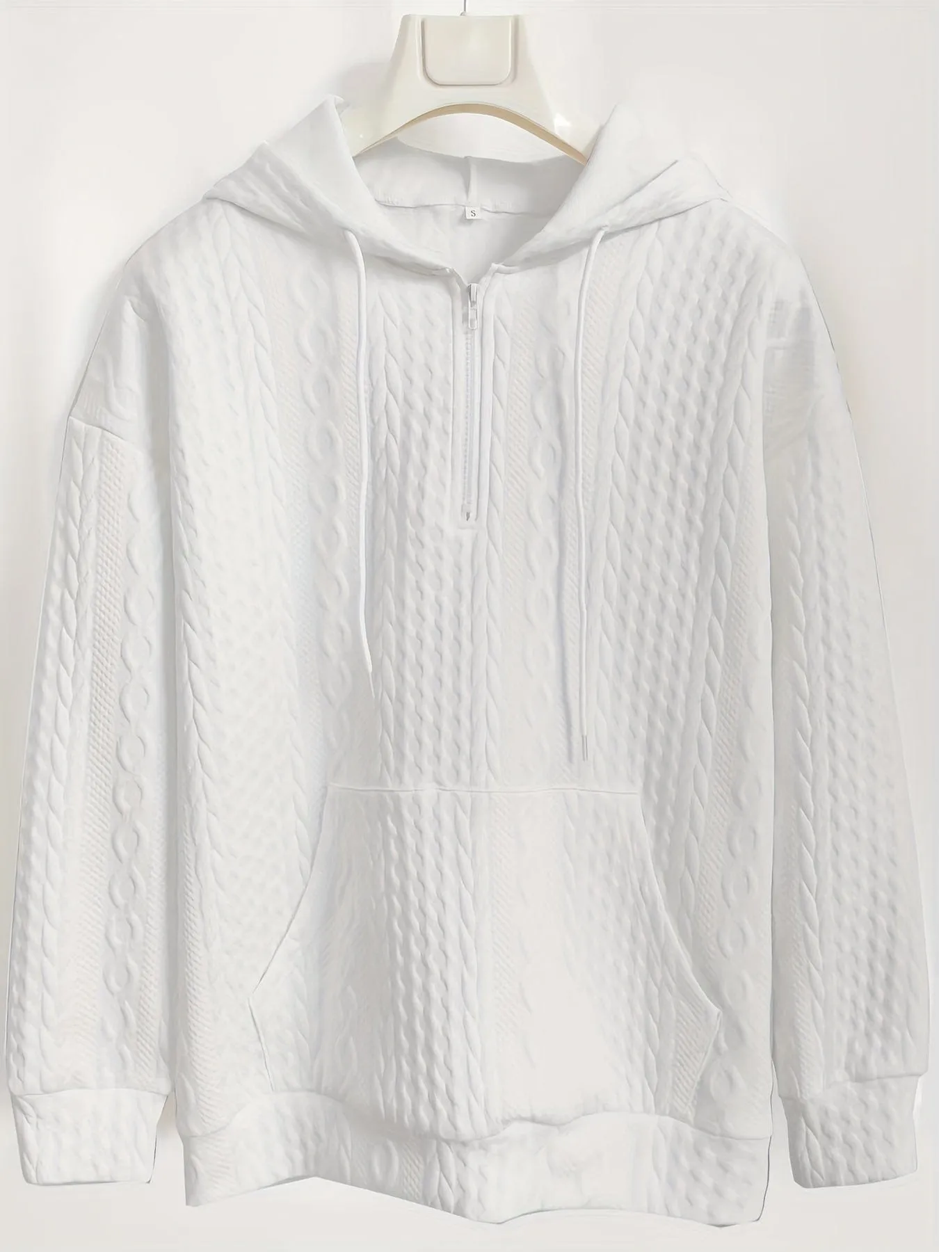 Casual Stylish Comfy Cable Knit Zip Drawstring Hoodie