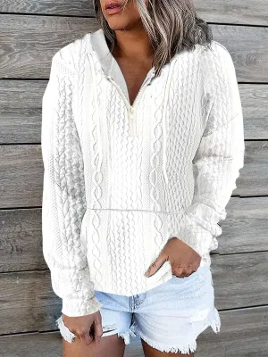 Casual Stylish Comfy Cable Knit Zip Drawstring Hoodie