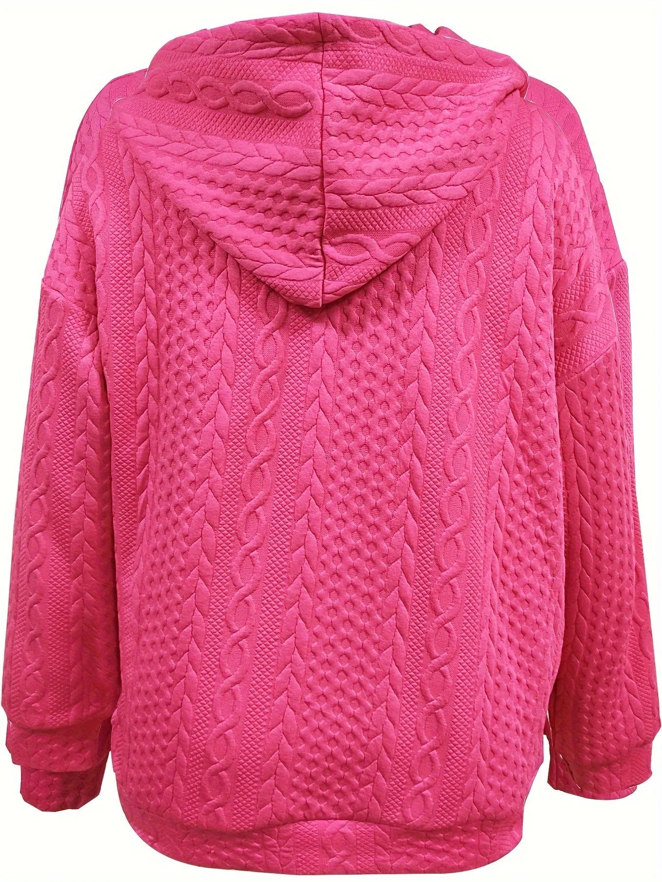 Casual Stylish Comfy Cable Knit Zip Drawstring Hoodie