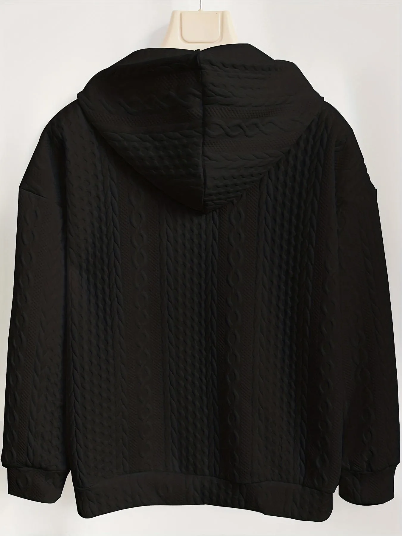 Casual Stylish Comfy Cable Knit Zip Drawstring Hoodie