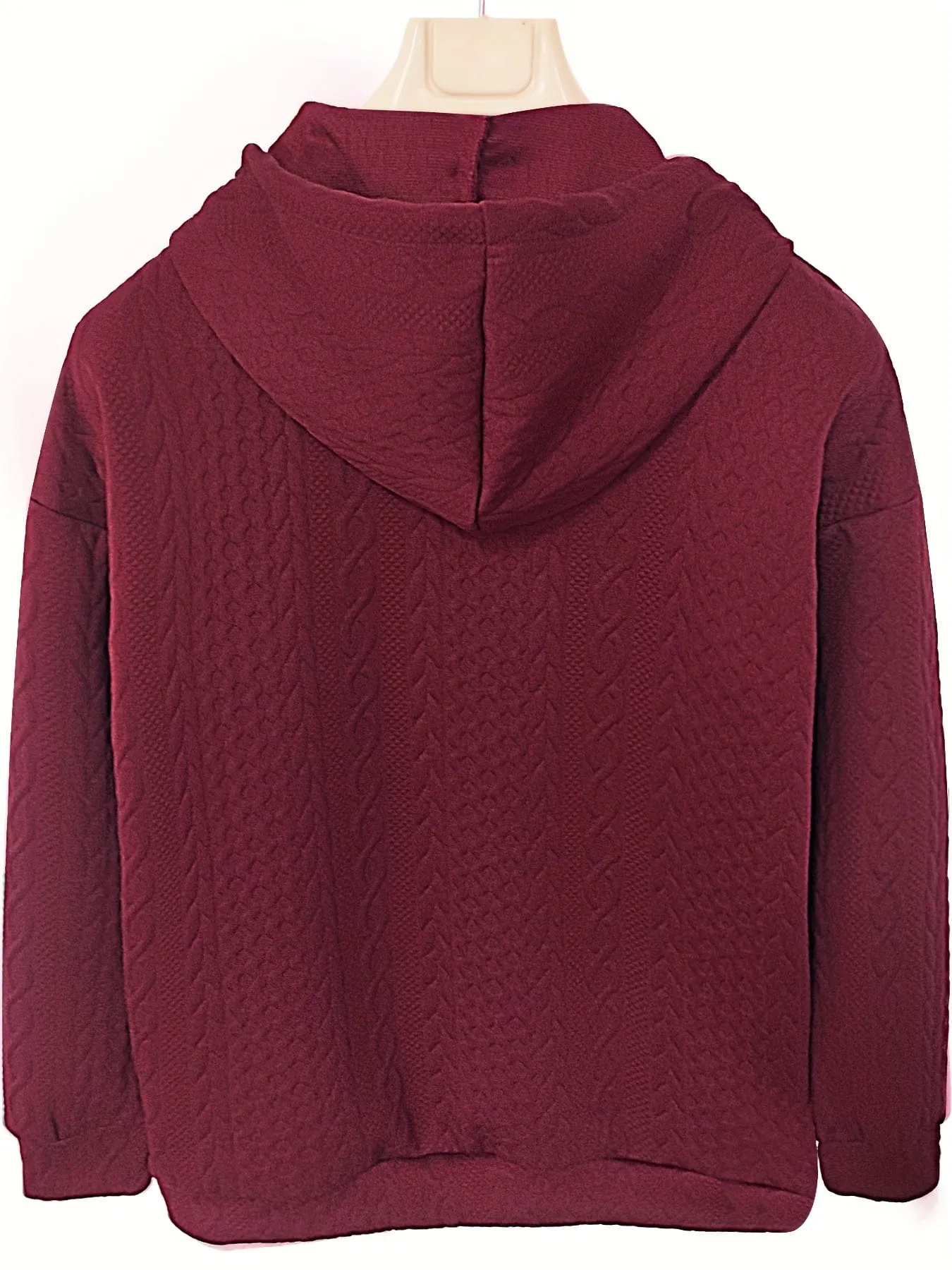Casual Stylish Comfy Cable Knit Zip Drawstring Hoodie