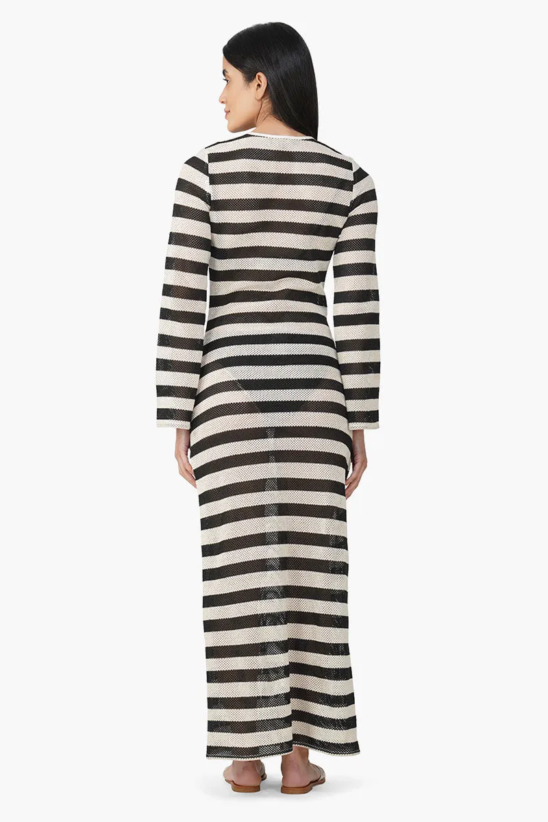 Charcoal Stripe Crochet Long Dress