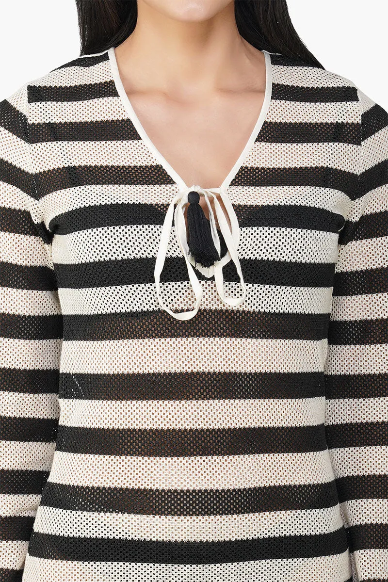 Charcoal Stripe Crochet Long Dress