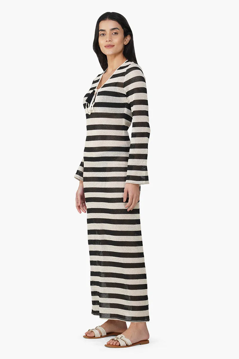 Charcoal Stripe Crochet Long Dress