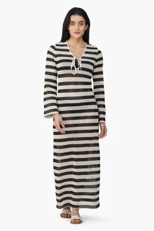 Charcoal Stripe Crochet Long Dress