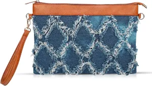 Clutch Purses for Women, Denim Fabric Envelope Package, Bohemian Plaid Pattern Clutch Bags, Handbags Suitable for Beach, Travel, Daily Matching