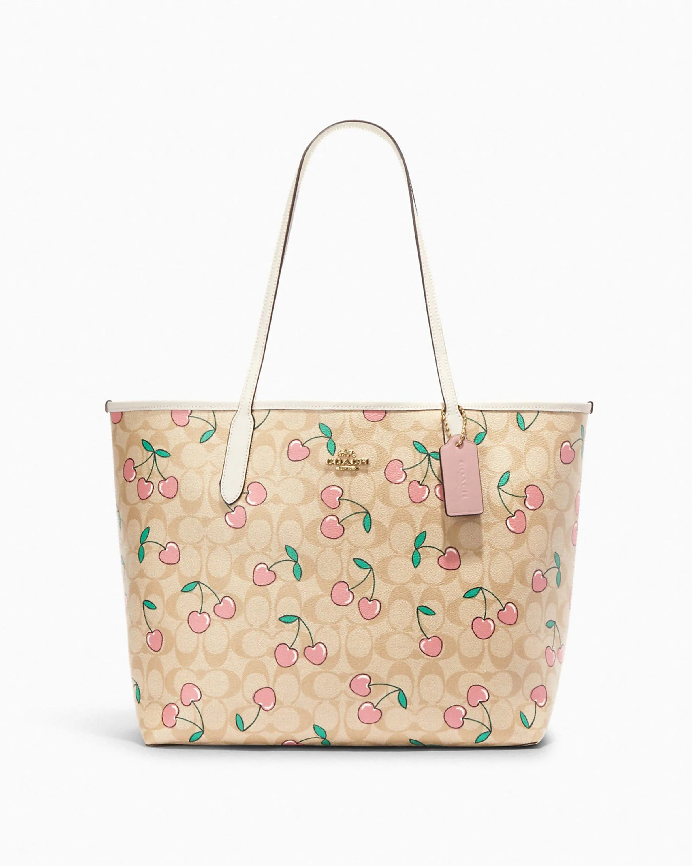 Coach City Tote In Signature Canvas With Heart Cherry Print