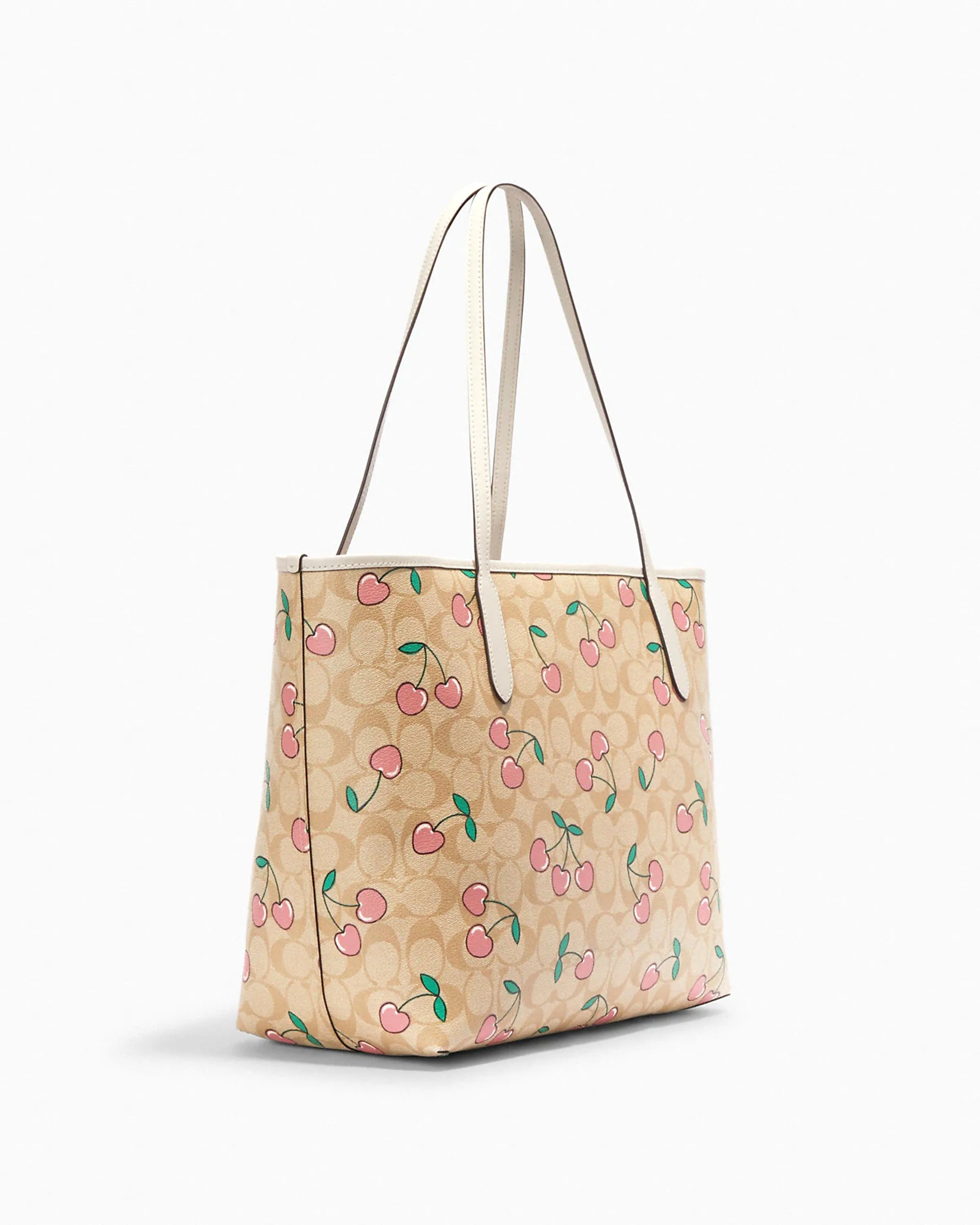 Coach City Tote In Signature Canvas With Heart Cherry Print