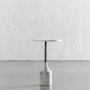 CORSINI SCALLOPED CARRERA MARBLE   MATTE BLACK SIDE TABLE  |  D40CM