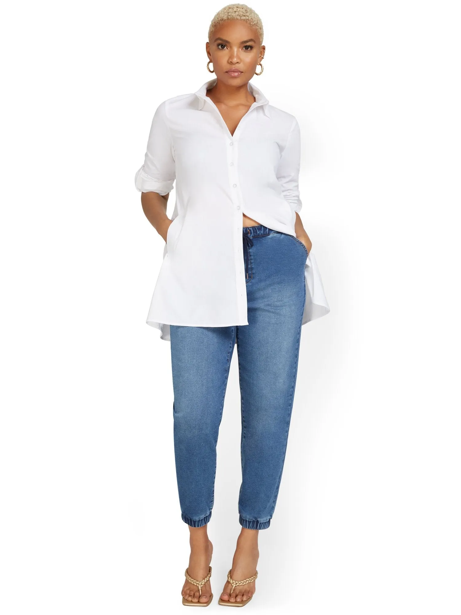 Cozy Cotton Denim Jogger Pant - Medium Wash