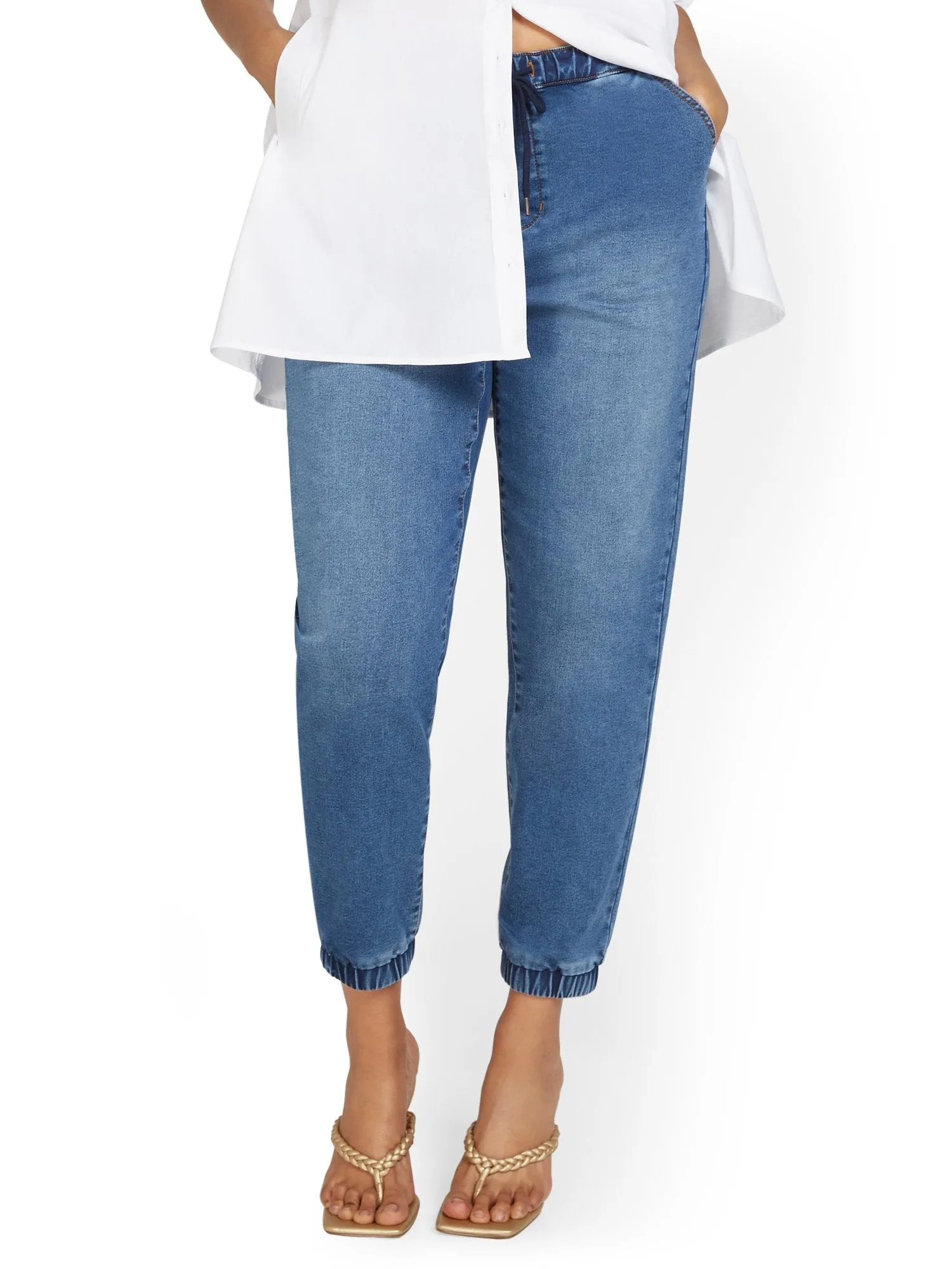 Cozy Cotton Denim Jogger Pant - Medium Wash