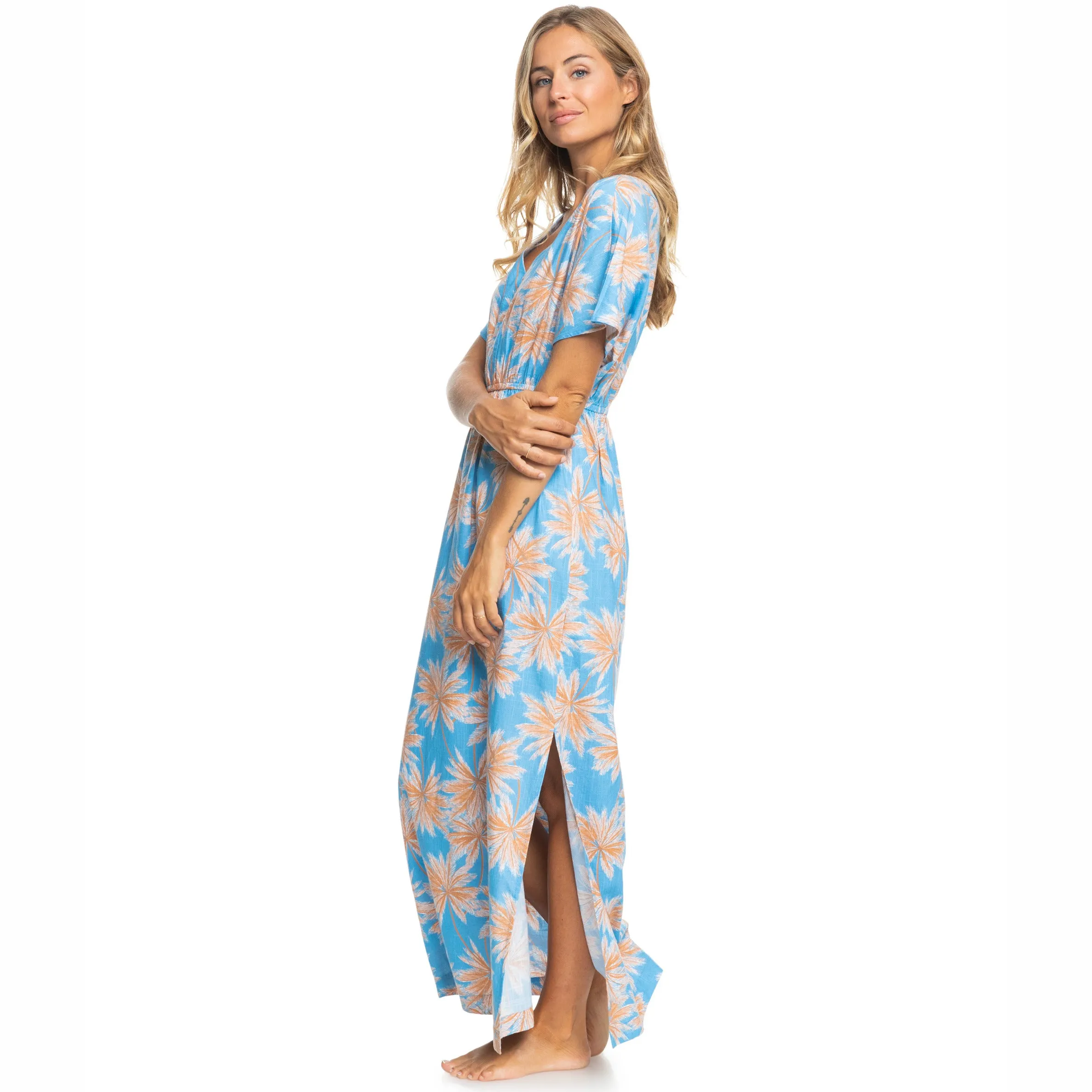 Dynamite Girl Again Dress in Azure Blue Palm Island