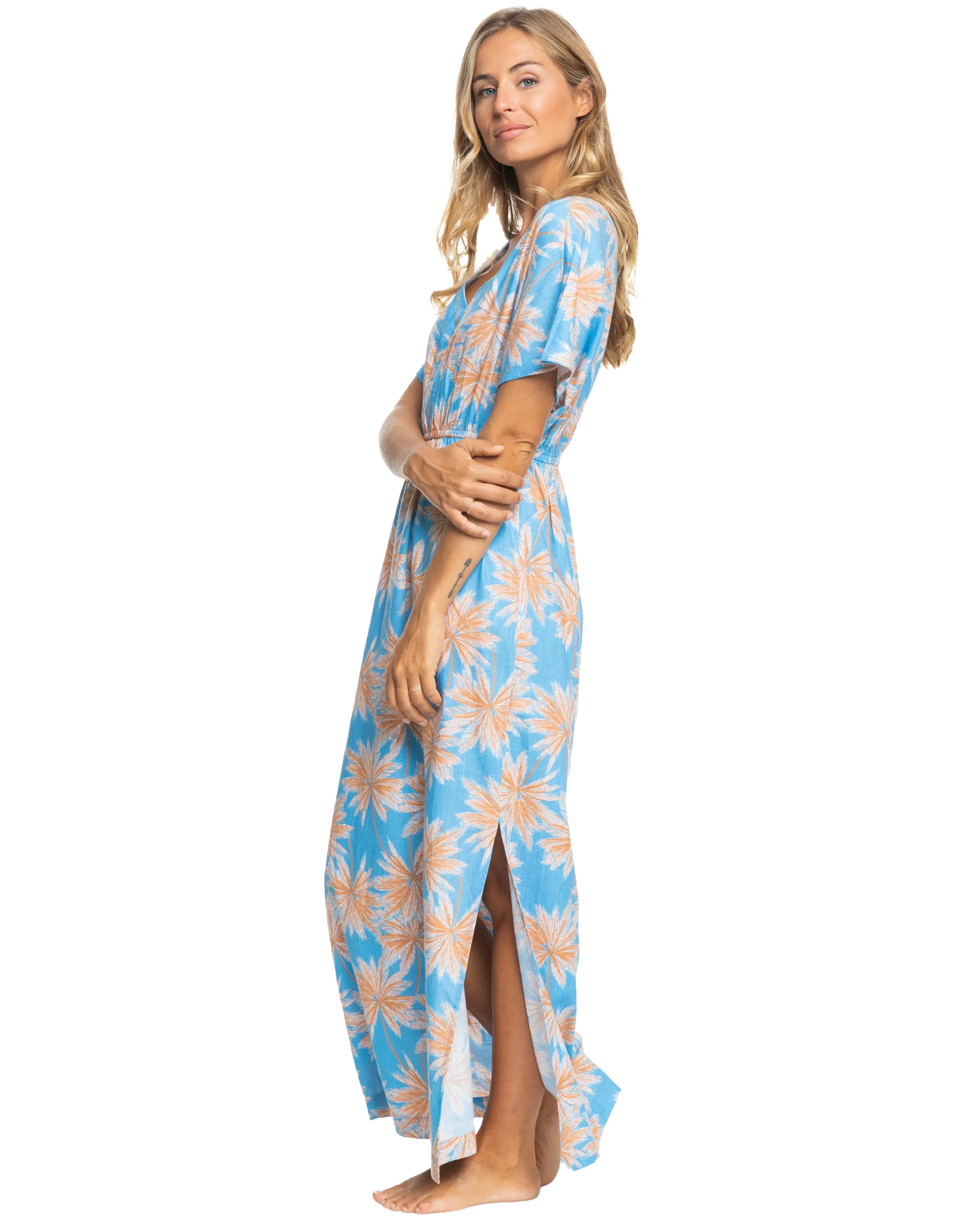 Dynamite Girl Again Dress in Azure Blue Palm Island