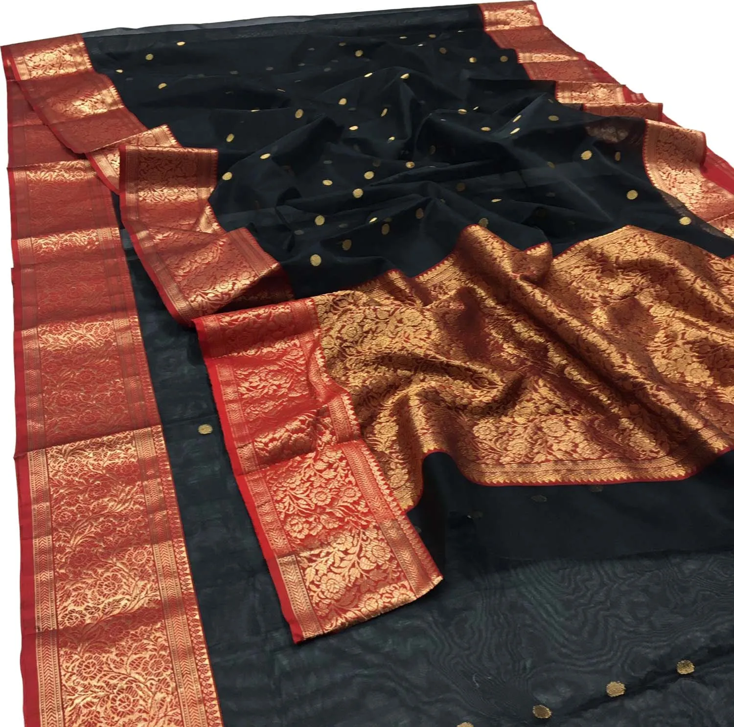 Elegant Black Chanderi Handloom Pure Katan Silk Saree