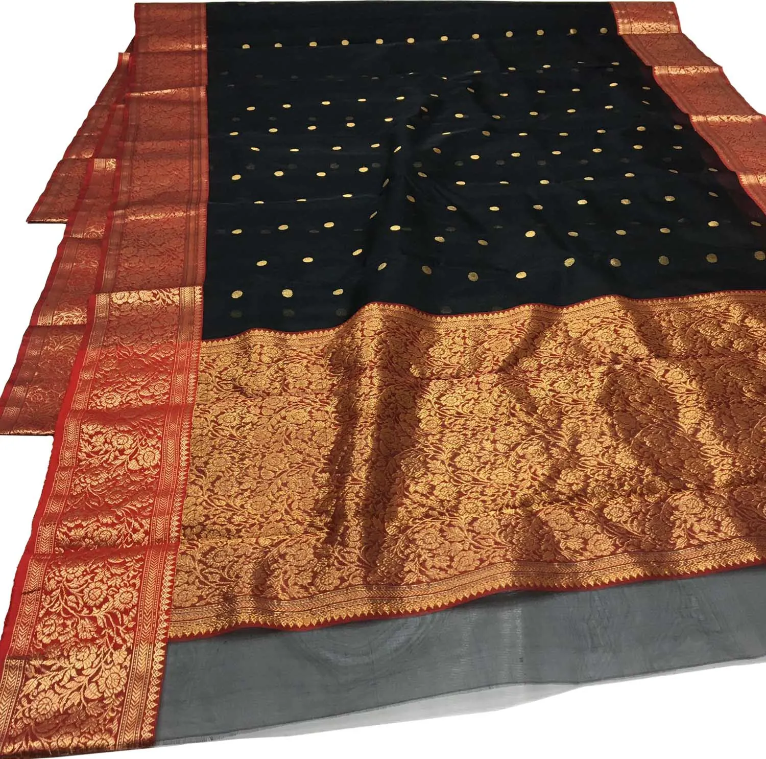 Elegant Black Chanderi Handloom Pure Katan Silk Saree