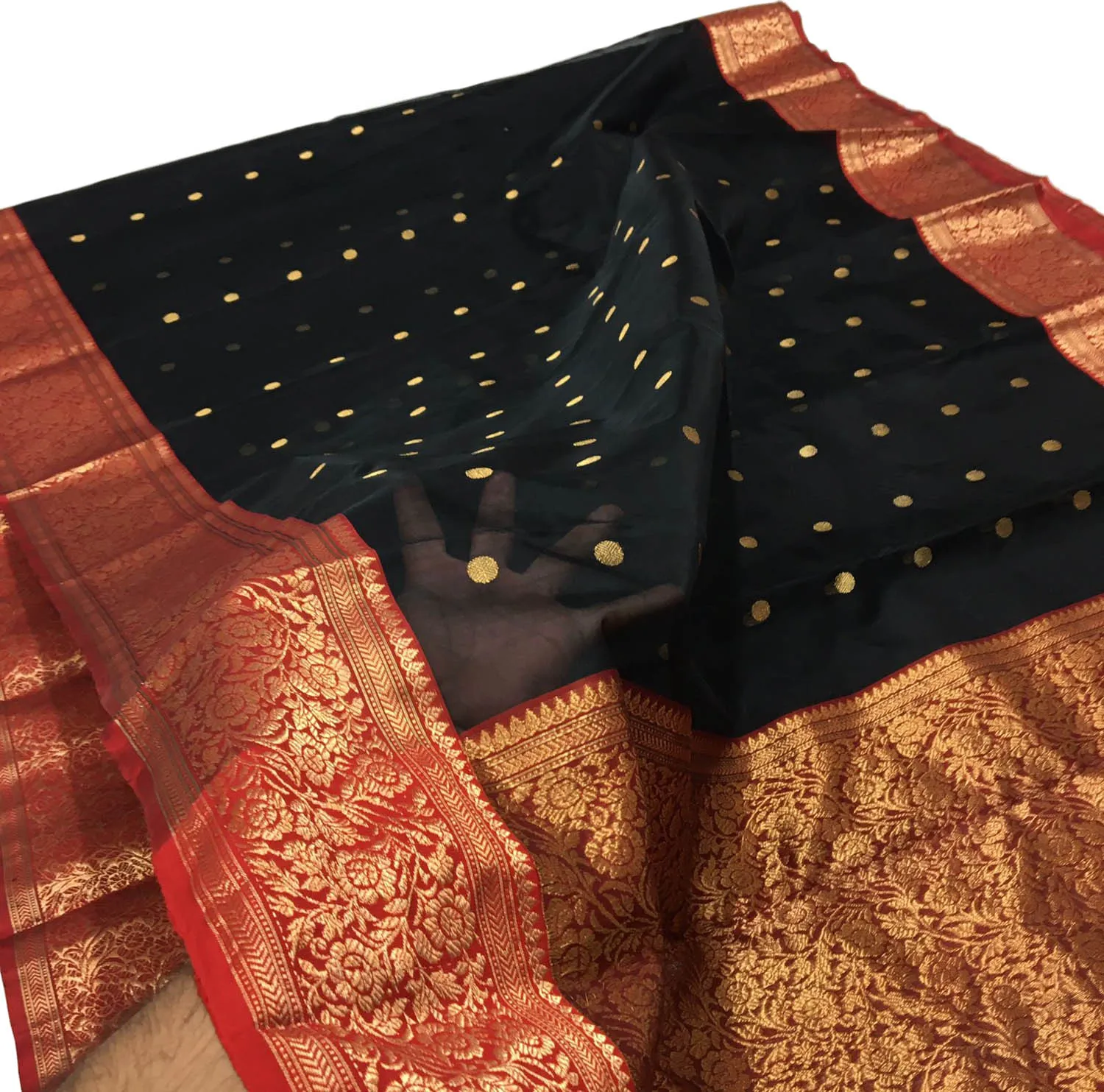 Elegant Black Chanderi Handloom Pure Katan Silk Saree