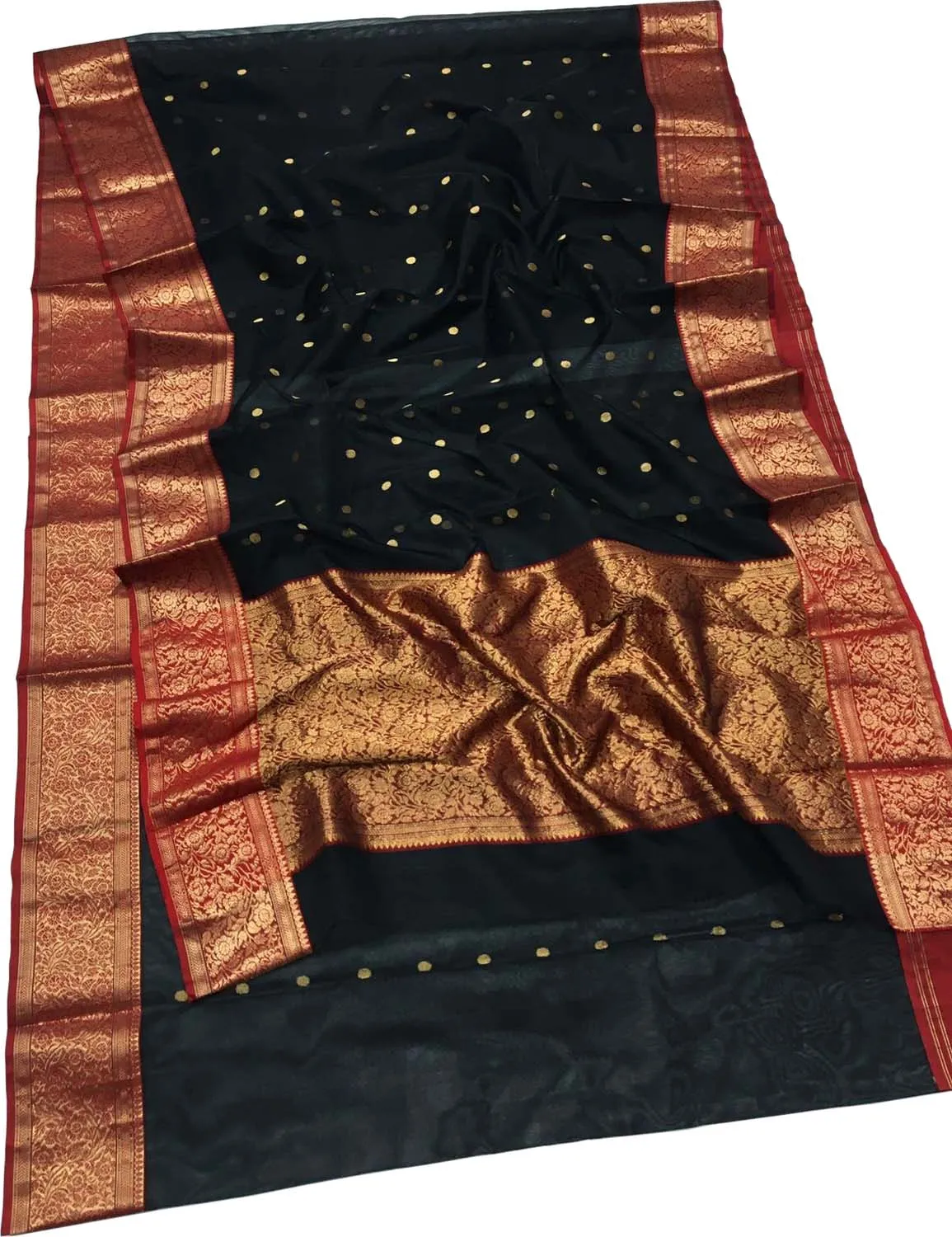 Elegant Black Chanderi Handloom Pure Katan Silk Saree