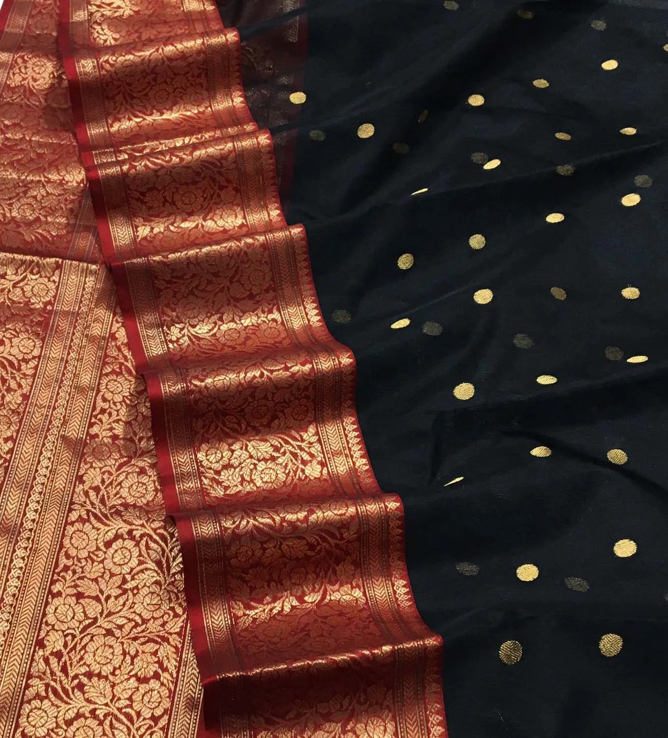 Elegant Black Chanderi Handloom Pure Katan Silk Saree