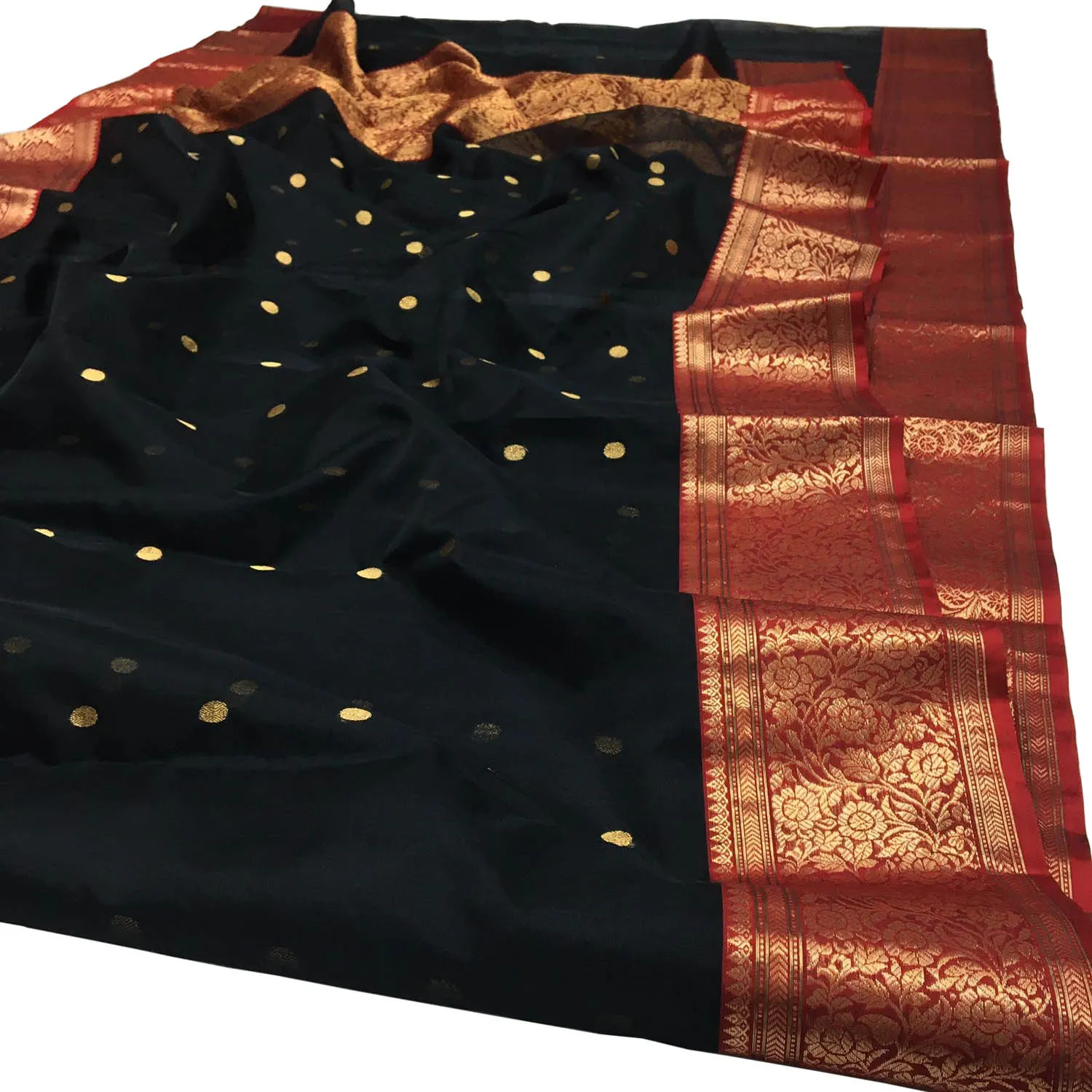 Elegant Black Chanderi Handloom Pure Katan Silk Saree