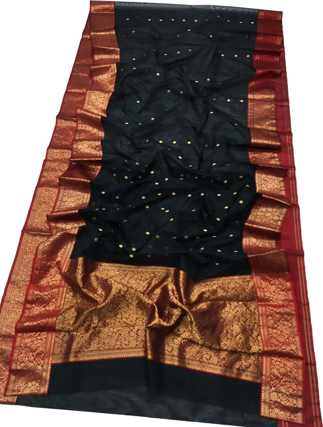 Elegant Black Chanderi Handloom Pure Katan Silk Saree