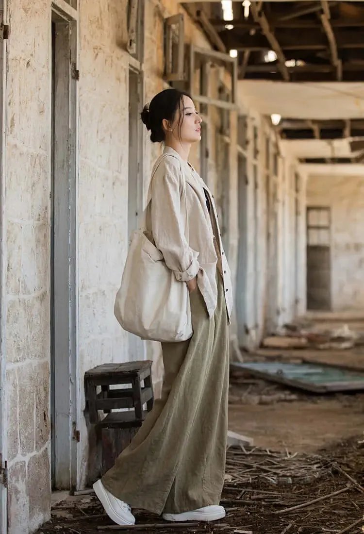 Elegant White Linen Blouse with Long Sleeves